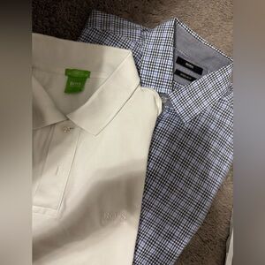TWO items:BOSS White Polo for Men M &BOSS checkerboard button down regular fit L